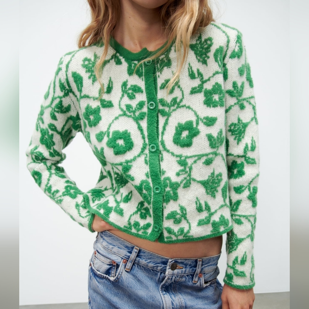 Zara floral jacquard cropped sweater